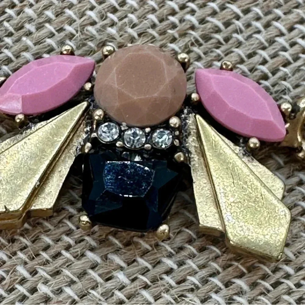 J. CREW Signed Necklace Pink, Deep Green Lucite Crystal Hopes & Dreams Statement